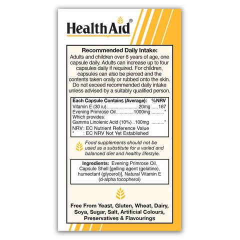 Evening Primrose Oil 1000mg + Vitamin E Capsules