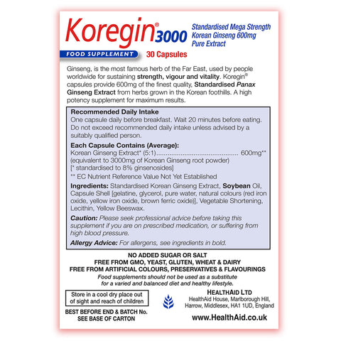 KoreginĀ® 3000 (Korean Ginseng) Capsules - HealthAid