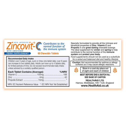Zincovit-C with Vitamin C Zinc and Propolis Chewable Lozenge - HealthAid