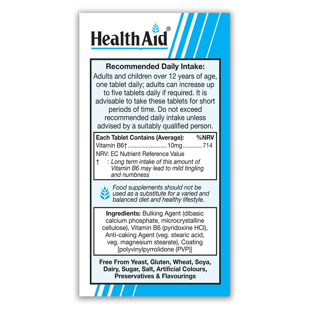 Vitamin B6 (Pyridoxine HCl) 10mg Tablets – HealthAid®