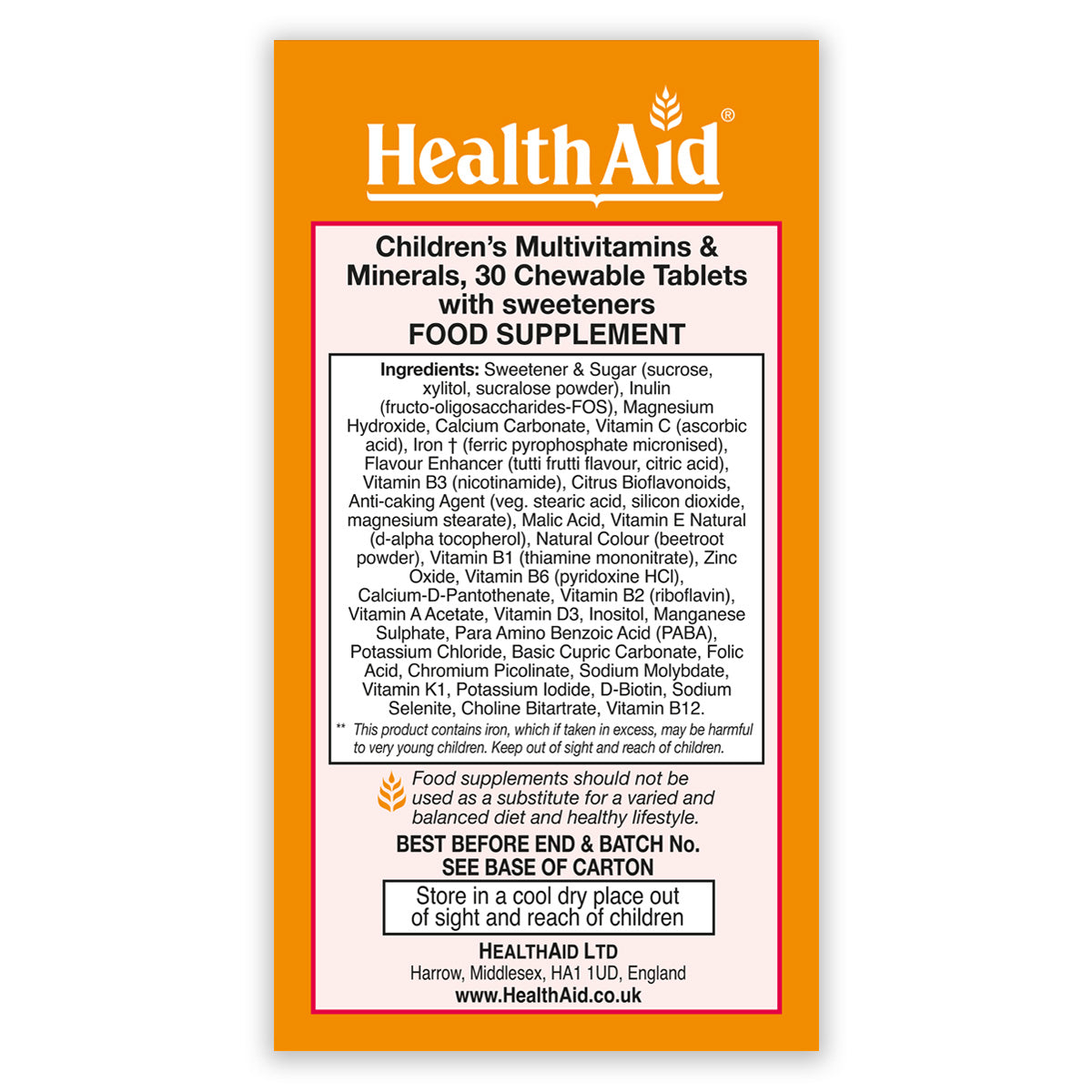 Children's MultiVitamin & Minerals - Chewable (Tutti-fruity Flavour) Tablets