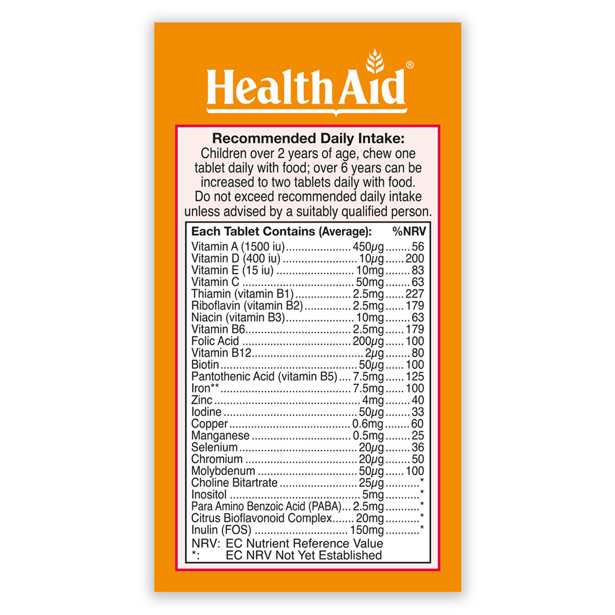 Children's MultiVitamin & Minerals - Chewable (Tutti-fruity Flavour) Tablets