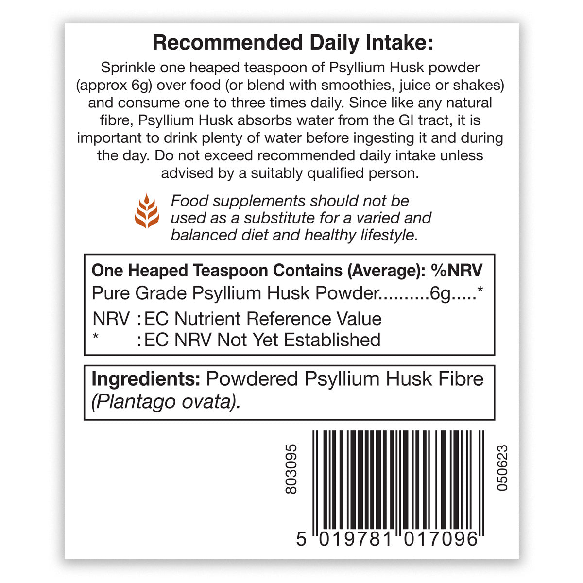 Psyllium Husk Fibre 300g Powder