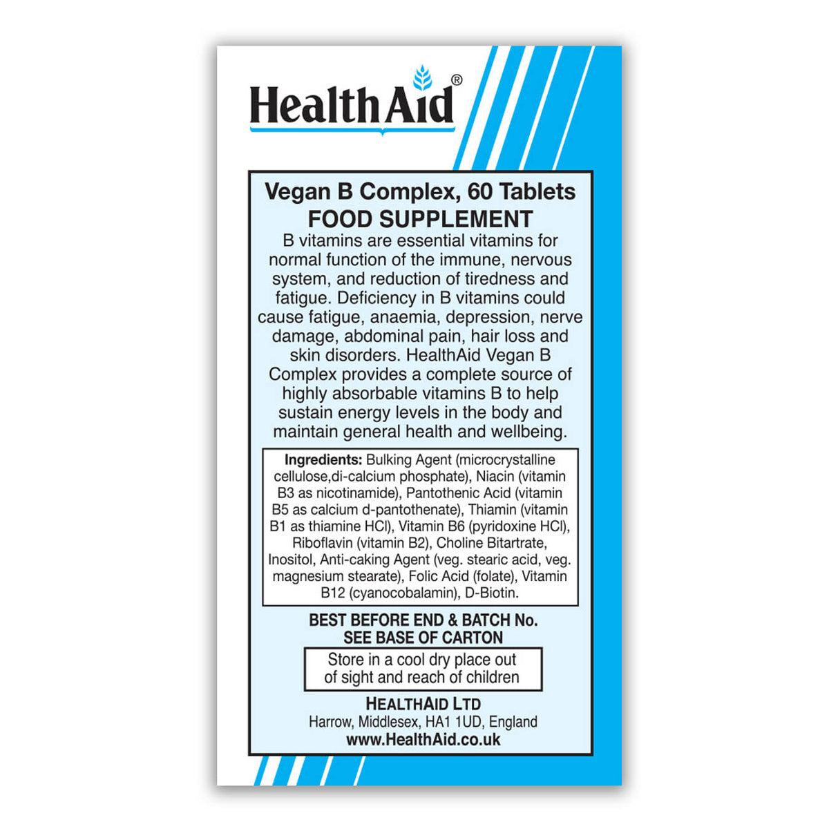 Vegan B Complex Tablets - HealthAid