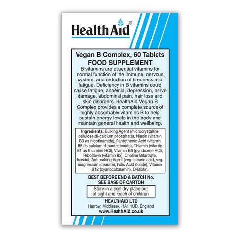 Vegan B Complex Tablets - HealthAid