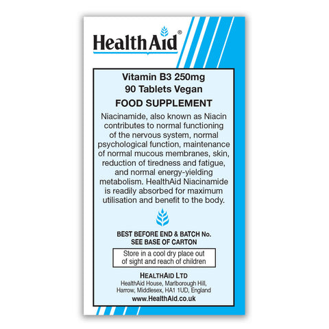 Vitamin B3 (Niacinamide) 250mg Tablets - Prolonged Release - HealthAid