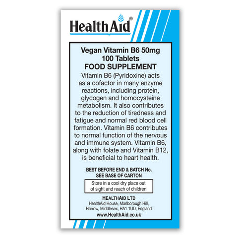 Vitamin B6 (Pyridoxine HCl) 50mg Tablets - HealthAid