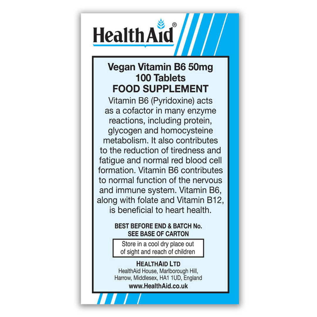 Vitamin B6 (Pyridoxine HCl) 50mg Tablets – HealthAid®