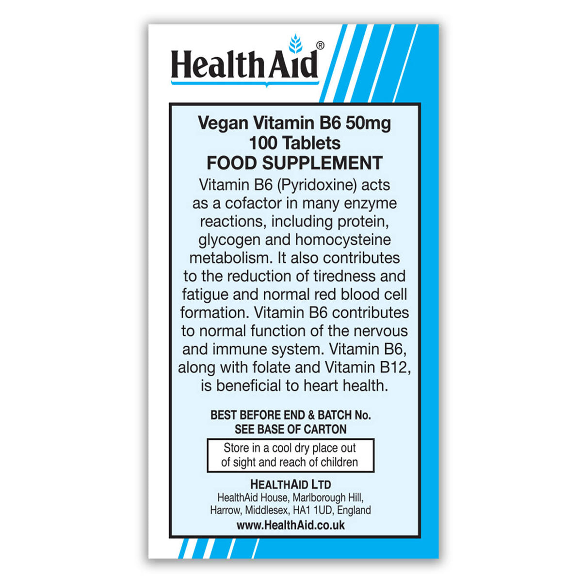 Vitamin B6 (Pyridoxine HCl) 50mg Tablets - HealthAid
