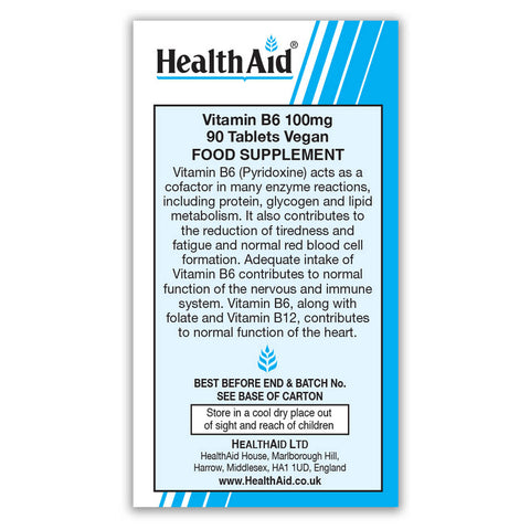 Vitamin B6 (Pyridoxine HCl) 100mg Tablets - HealthAid