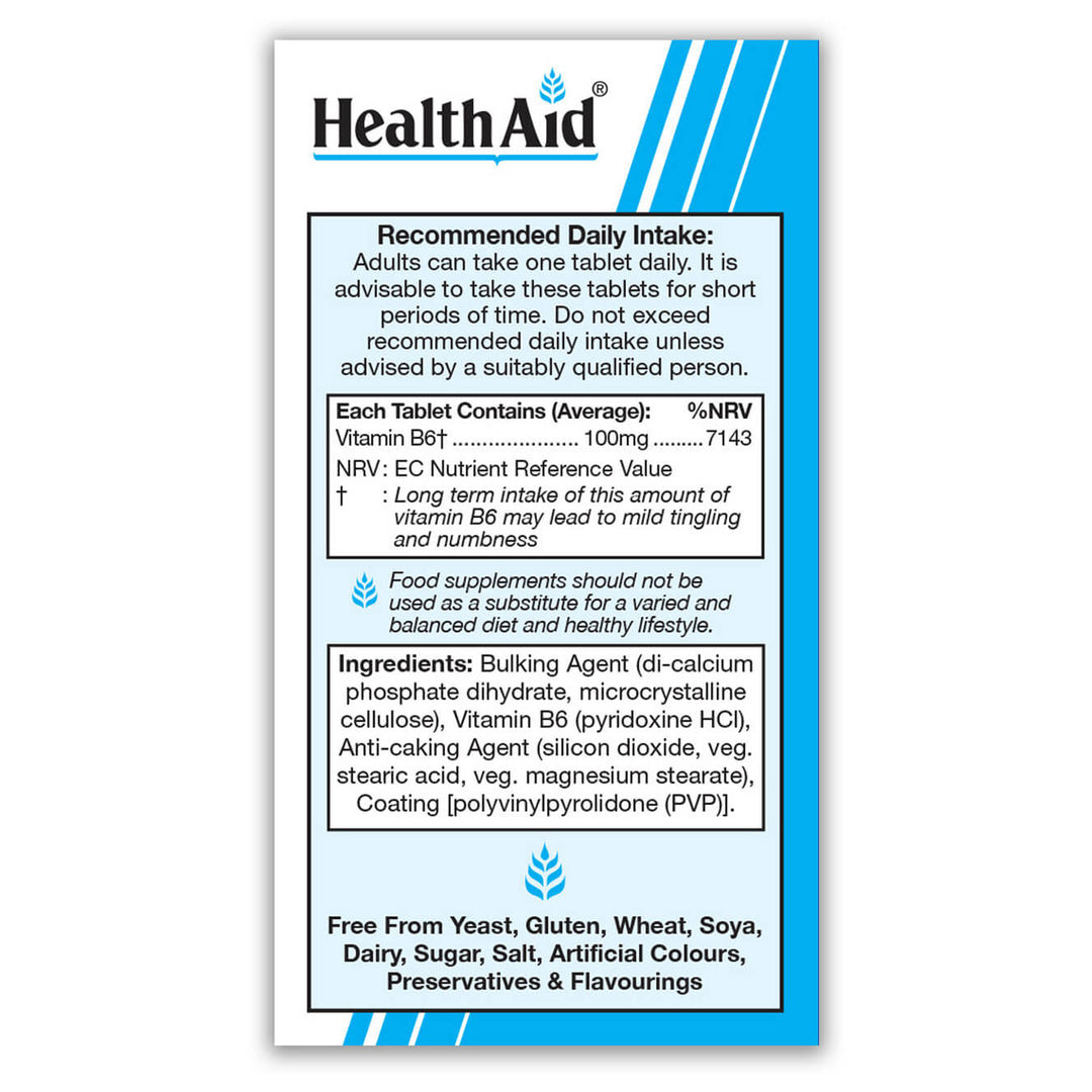 Vitamin B6 (Pyridoxine HCl) 100mg Tablets – HealthAid®