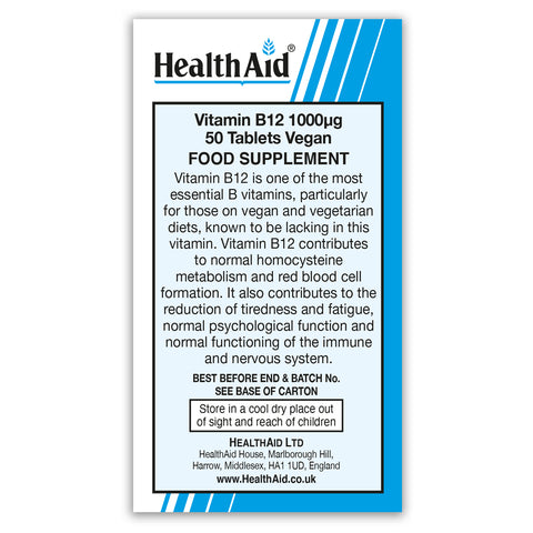 Vitamin B12 (Cyanocobalamin) 1000µg Tablets - HealthAid