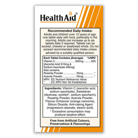 Vitamin C 500mg Chewable Tablets - HealthAid