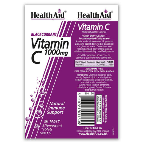 Vitamin C 1000mg - Effervescent (Blackcurrant Flavour) Tablets