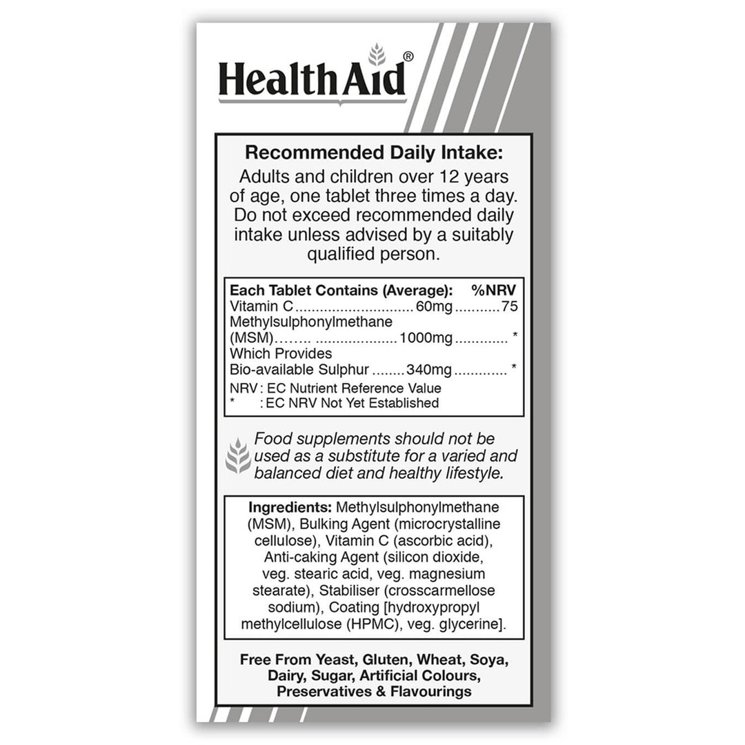 MSM 1000mg (MethylSulphonylMethane) Tablets – HealthAid®
