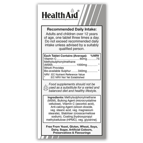 MSM 1000mg (MethylSulphonylMethane) Tablets