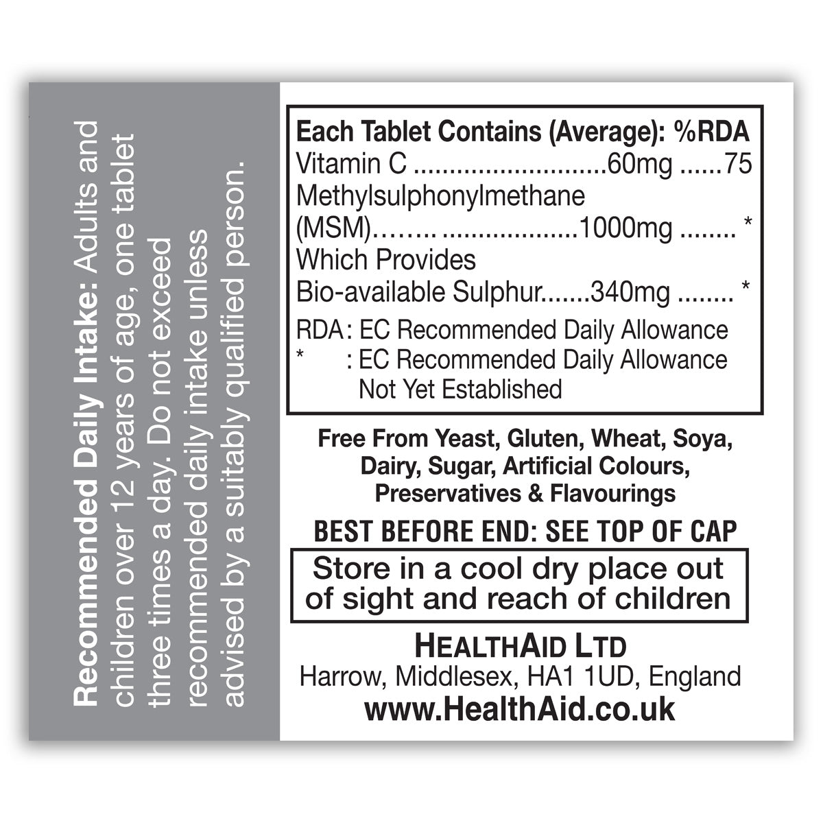 MSM 1000mg (MethylSulphonylMethane) Tablets