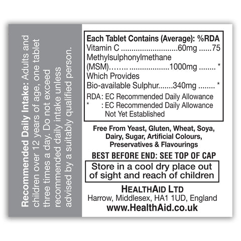 MSM 1000mg (MethylSulphonylMethane) Tablets