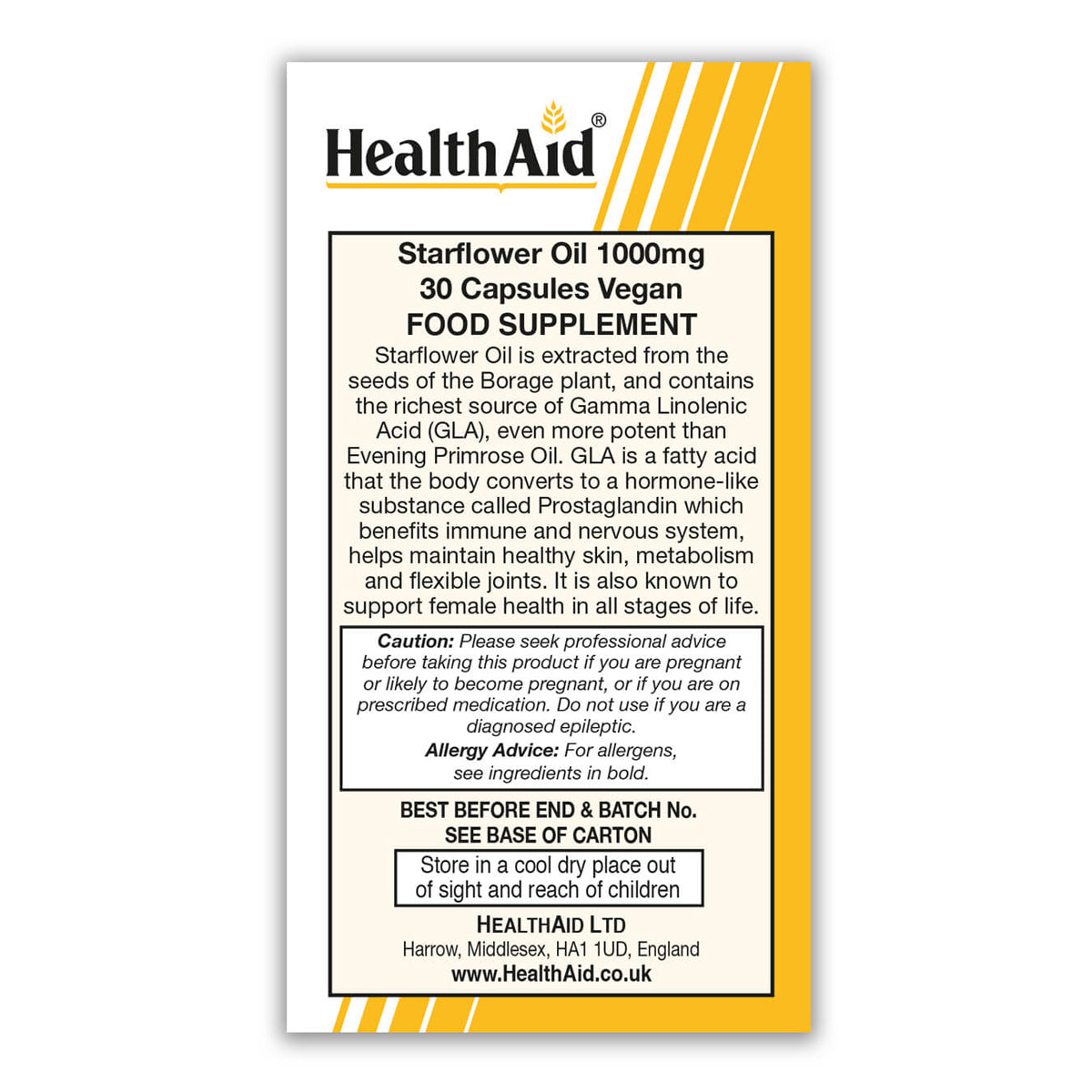 Starflower Oil 1000mg (23% GLA) Capsules - HealthAid