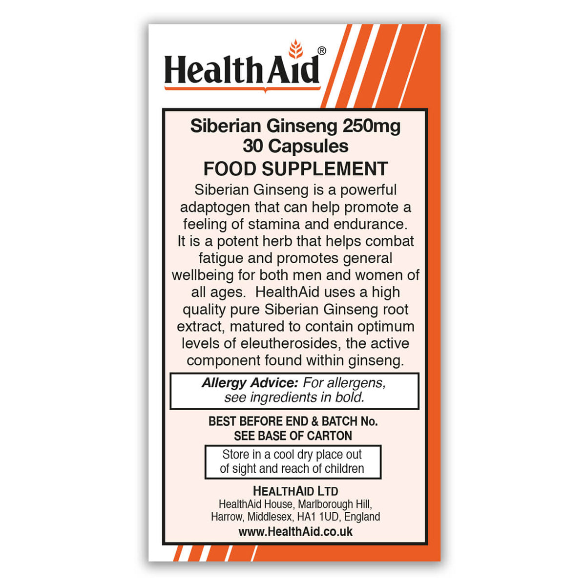 Siberian Ginseng 250mg Capsules