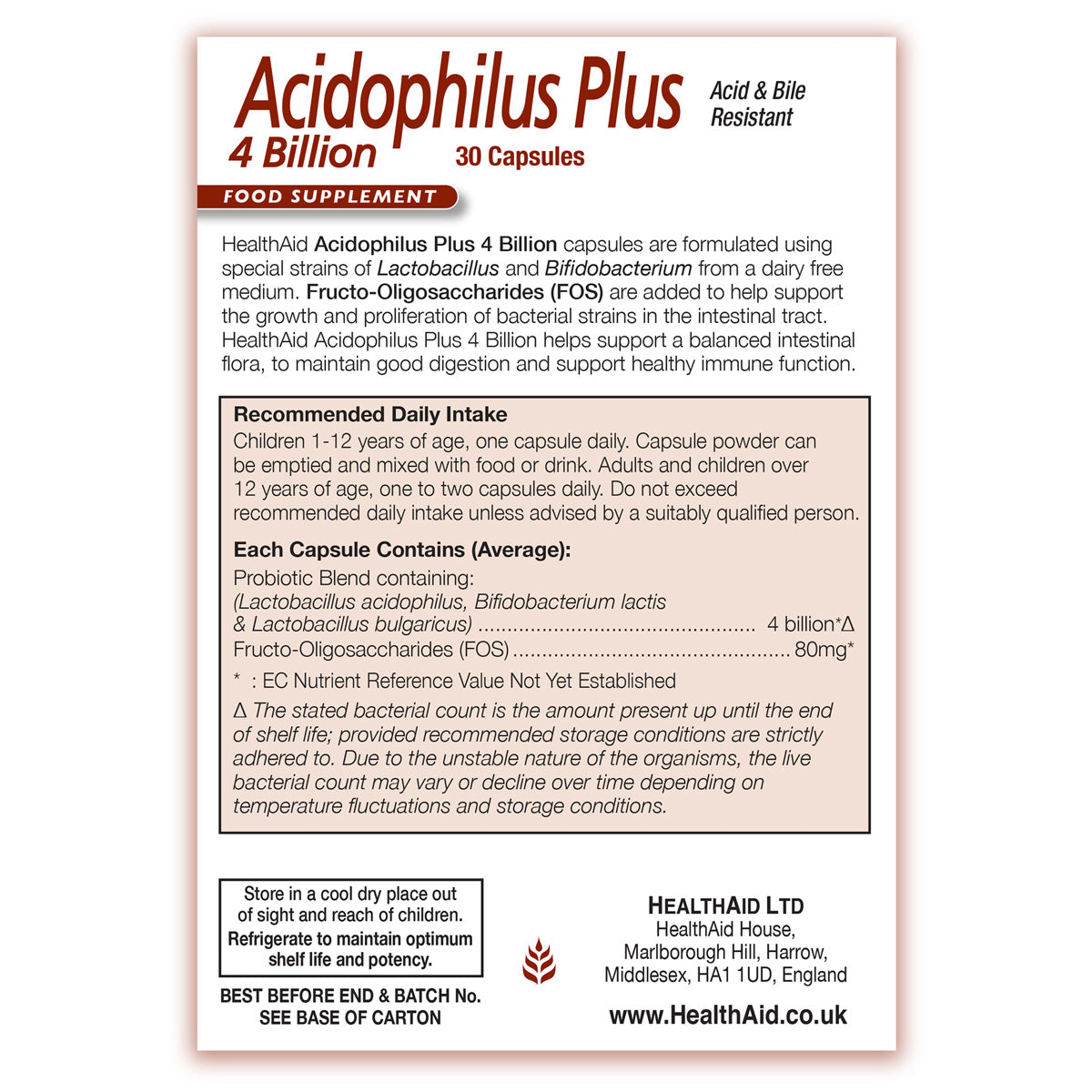 Acidophilus Plus 4 Billion Vegicaps