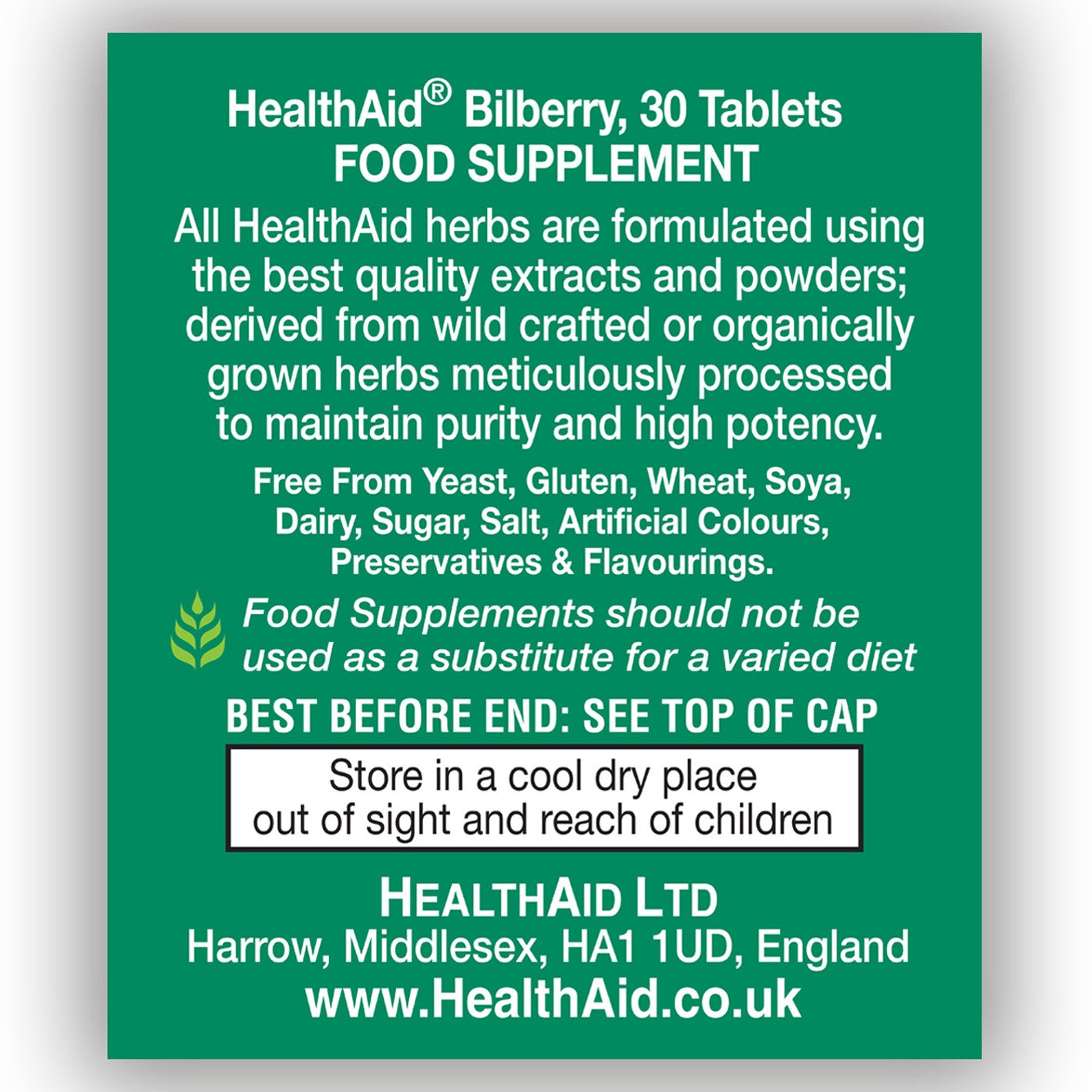 Bilberry 275mg Equivalent  Tablets